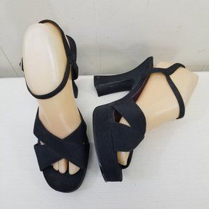 SO 8.5M Black Chunky Heels Platform 90s Y2K Open Toe Strappy